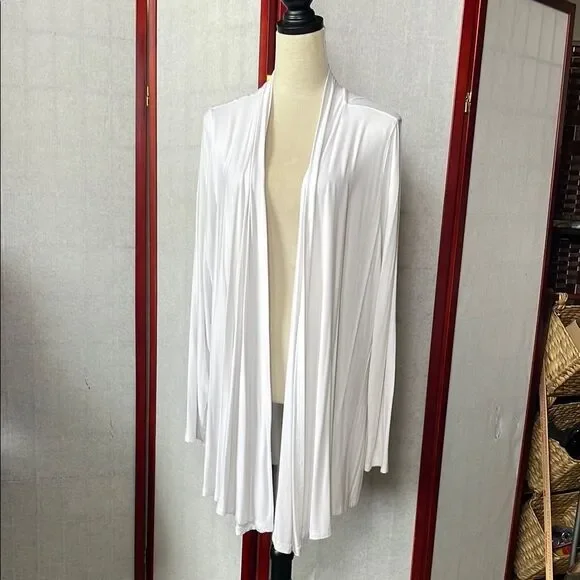 Karen Scott Elegant Long Lightweight White Open Front Cardigan (Size: XL) - Picture 5 of 13